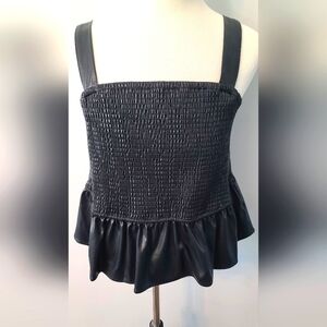 Torrid Size 2 Black Peplum Faux Leather Smocked Top